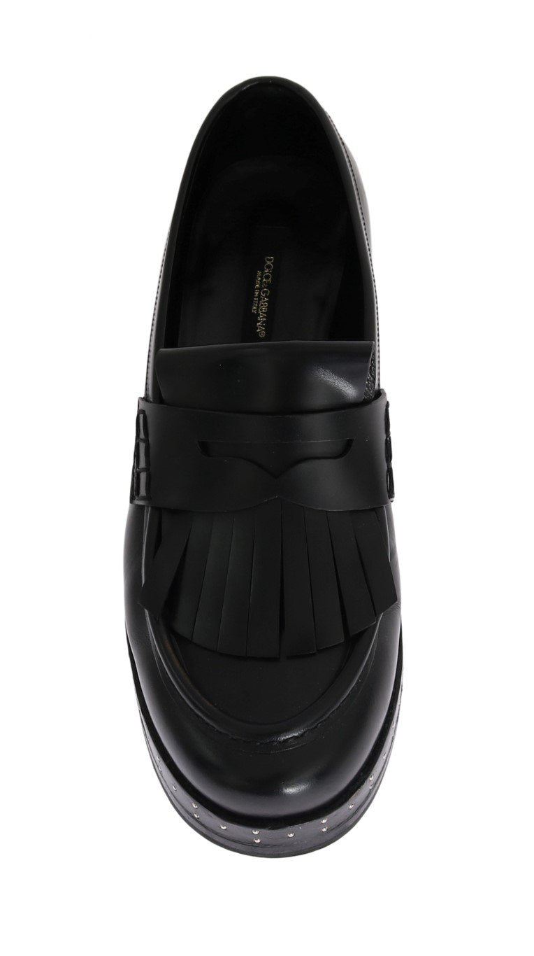 Black Leather Platform Loafers