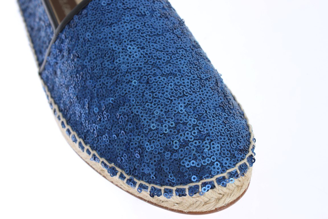 Blue Sequined Logo Loafers Espadrilles