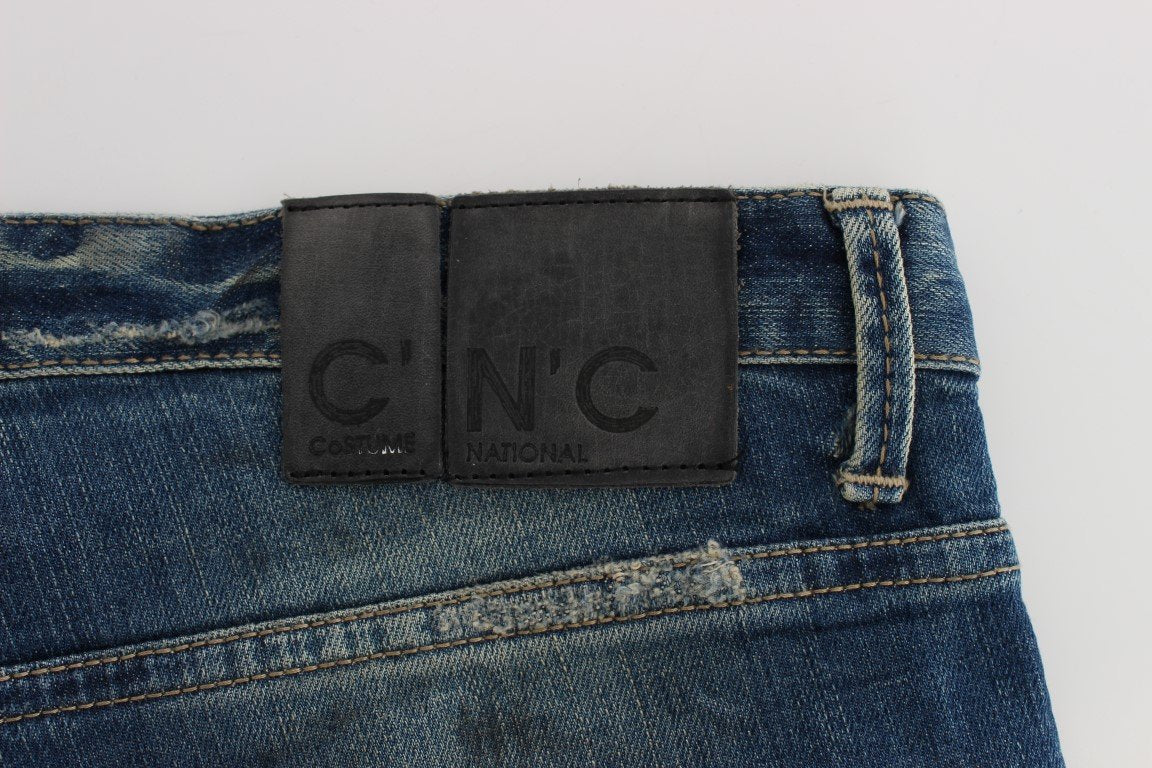 Blue Cotton Blend Straight Fit Jeans