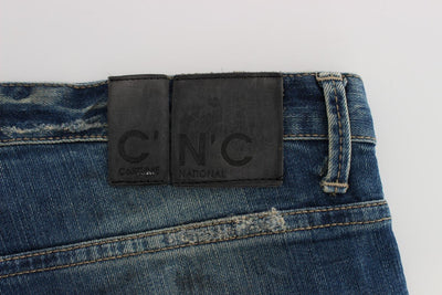 Blue Cotton Blend Straight Fit Jeans