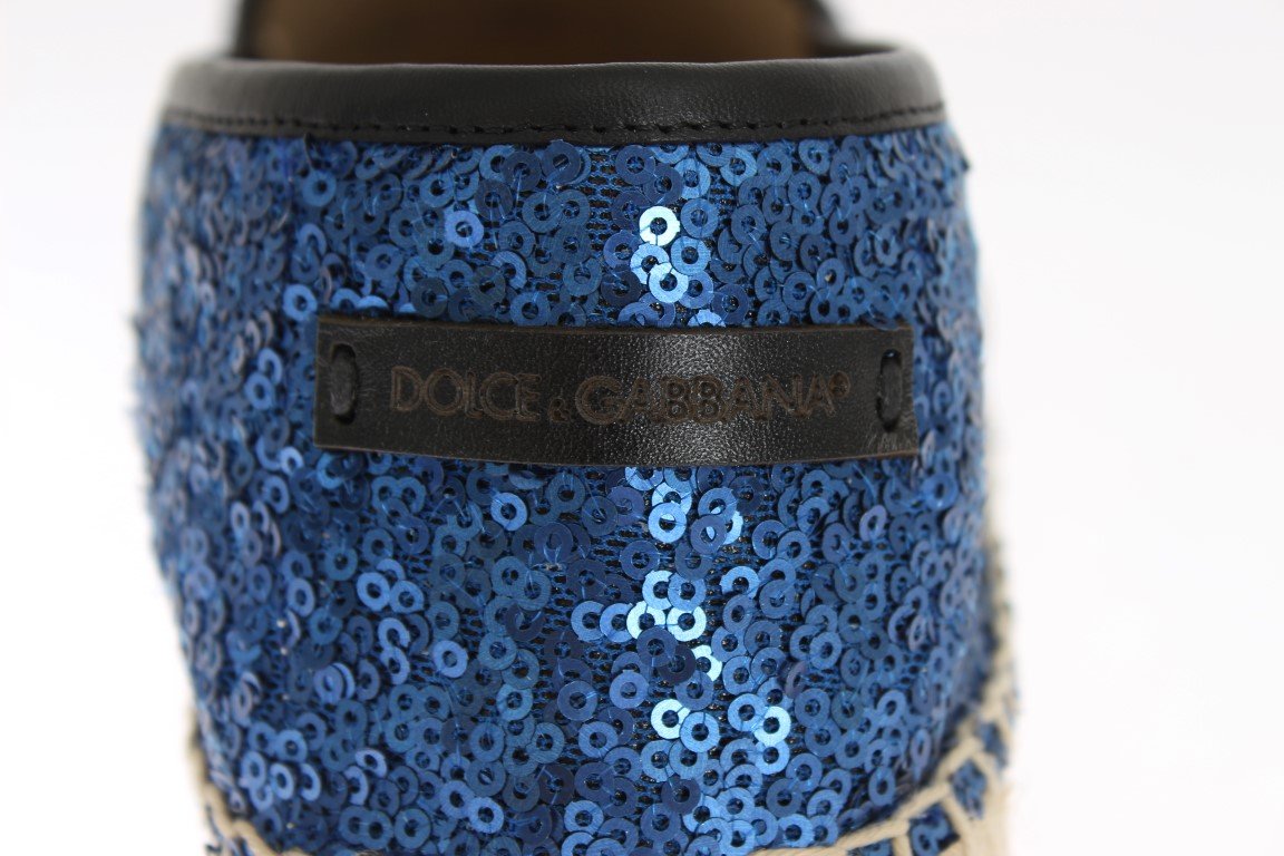 Blue Sequined Logo Loafers Espadrilles