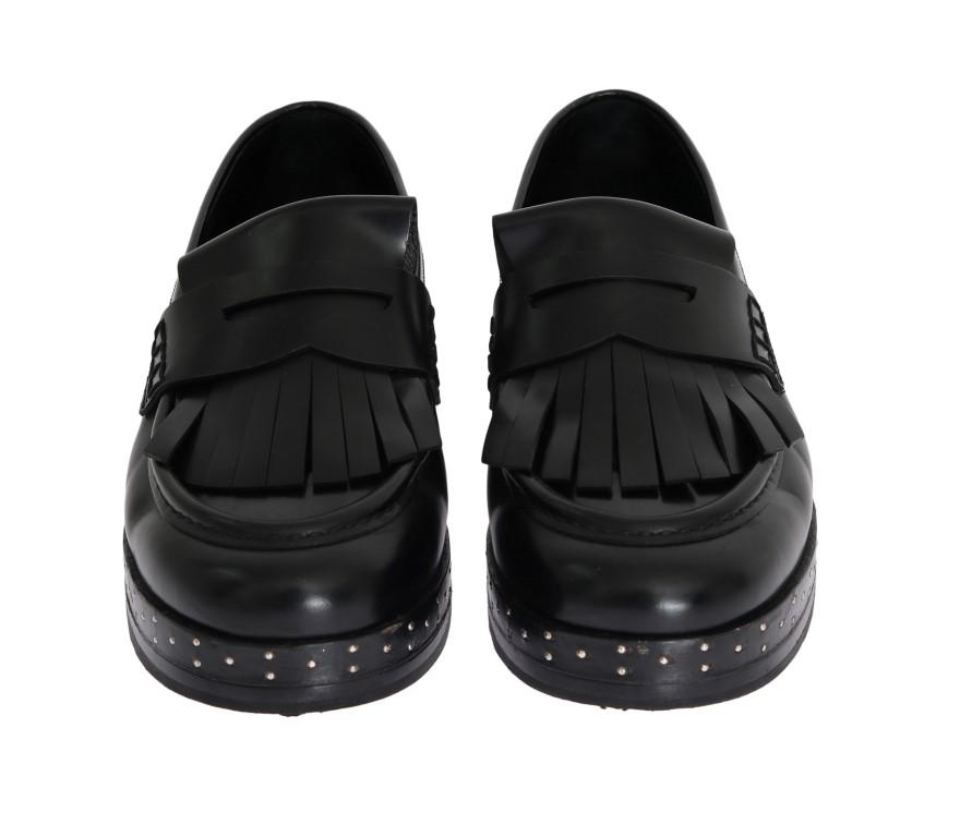 Black Leather Platform Loafers