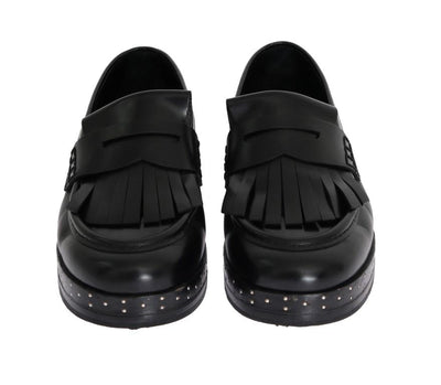 Black Leather Platform Loafers