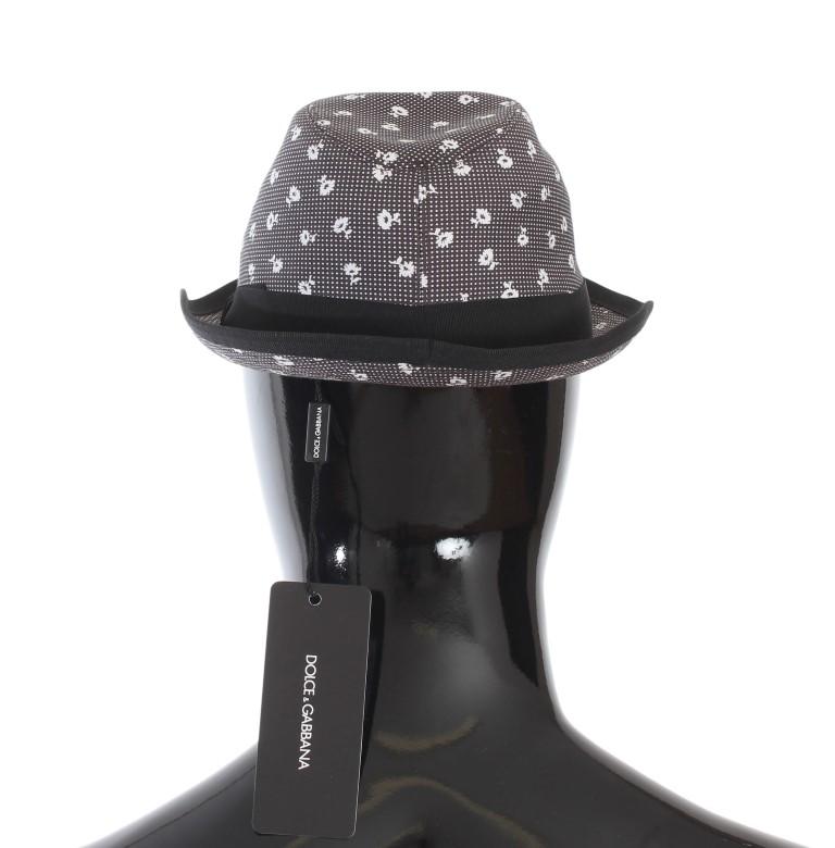 Black Flower Pattern Cotton Trilby Hat