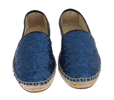 Blue Sequined Logo Loafers Espadrilles