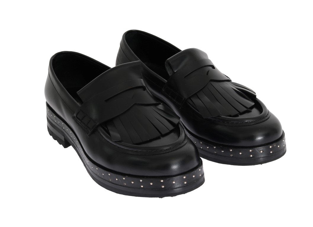 Black Leather Platform Loafers