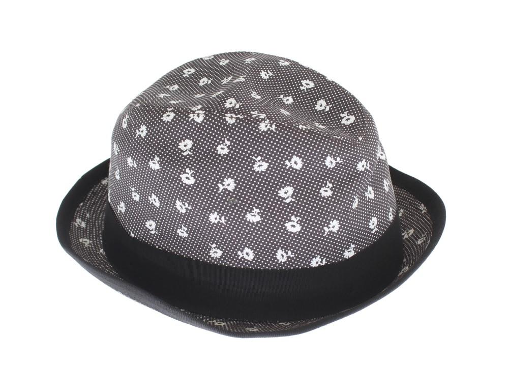Black Flower Pattern Cotton Trilby Hat