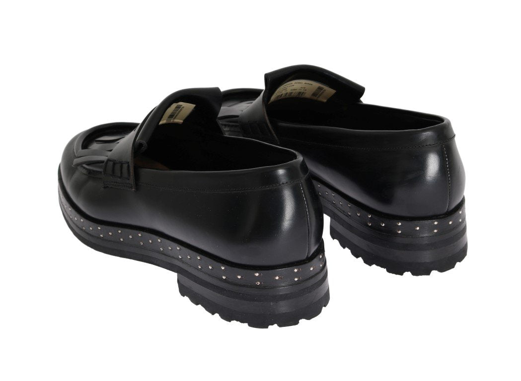 Black Leather Platform Loafers