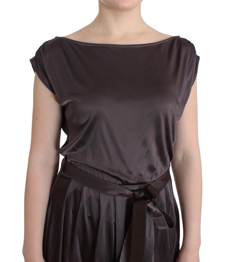 Brown Mini Jersey Shift Belted Dress