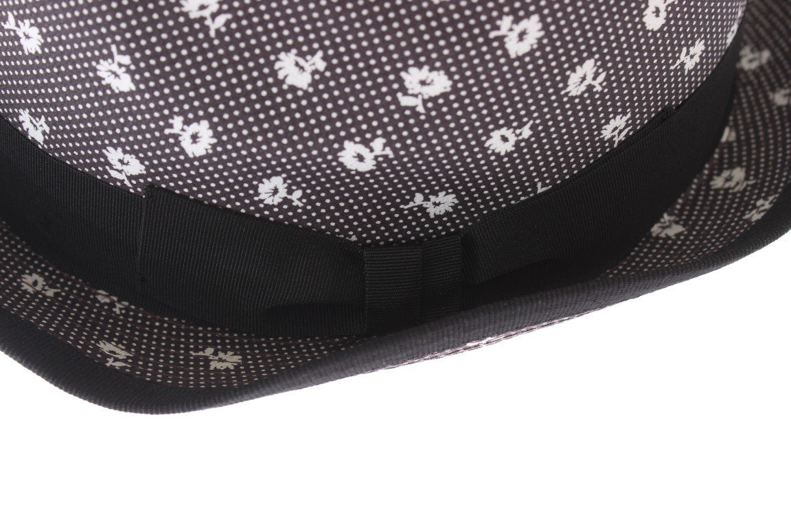 Black Flower Pattern Cotton Trilby Hat