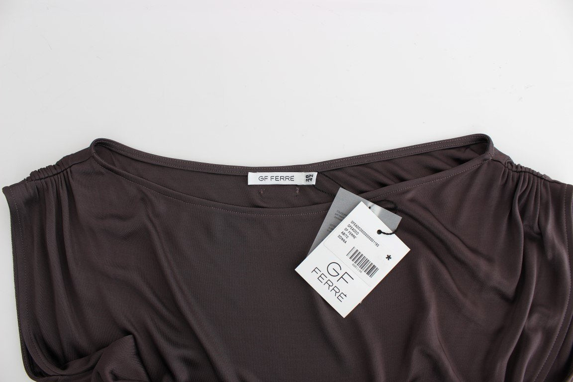 Brown Mini Jersey Shift Belted Dress