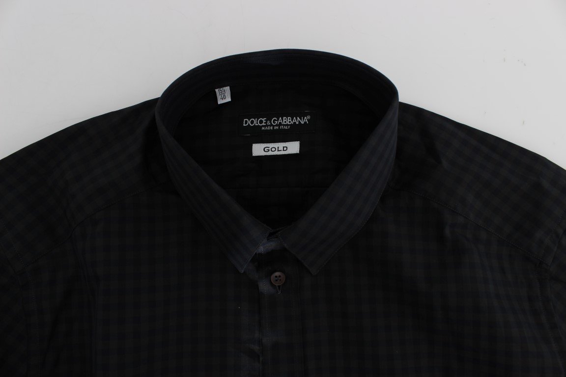 Brown Blue Checkered GOLD Slim Fit Casual Shirt