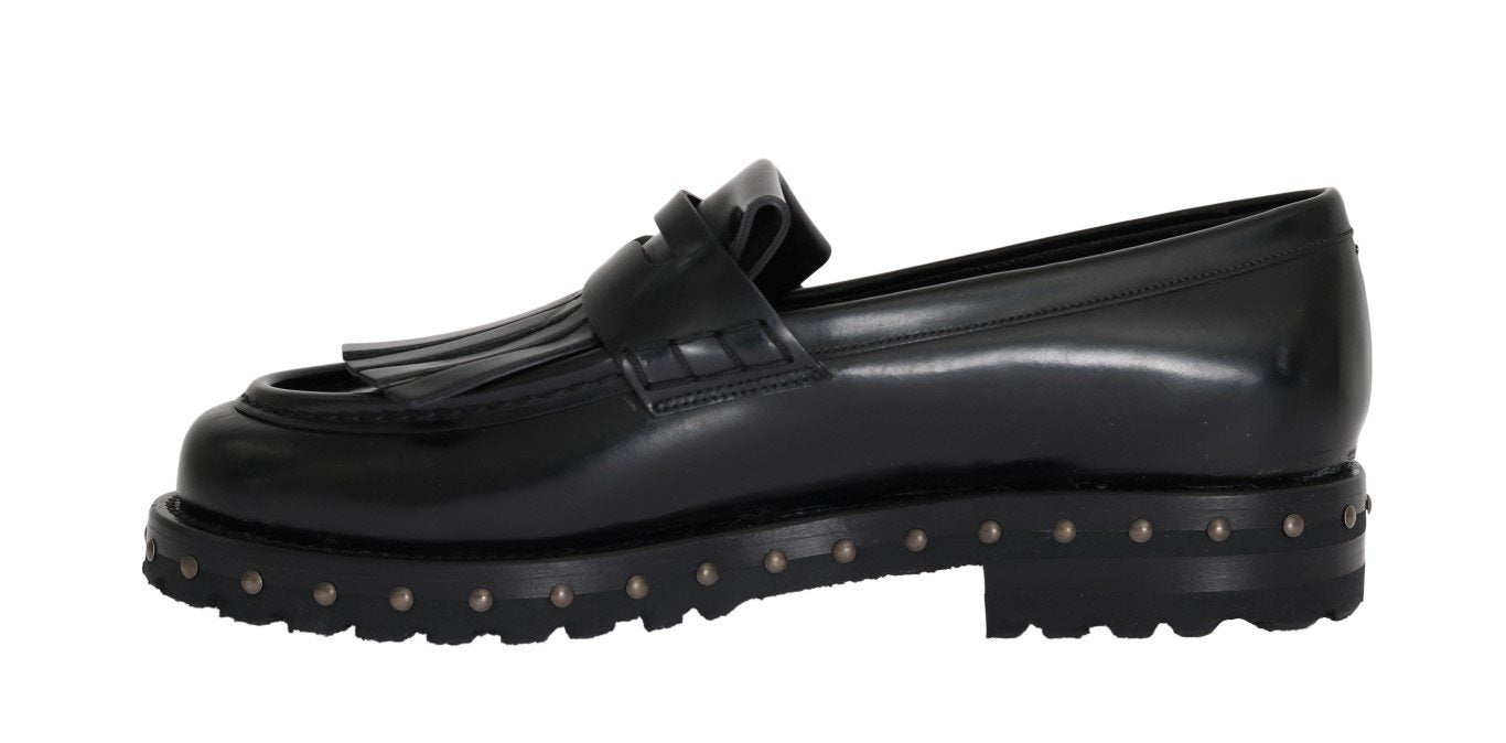 Black Leather Platform Loafers