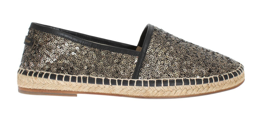 Black Gold Sequined Loafers Espadrilles
