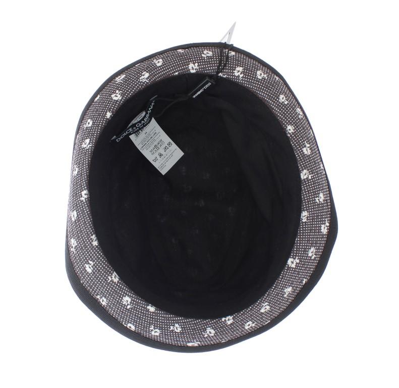 Black Flower Pattern Cotton Trilby Hat