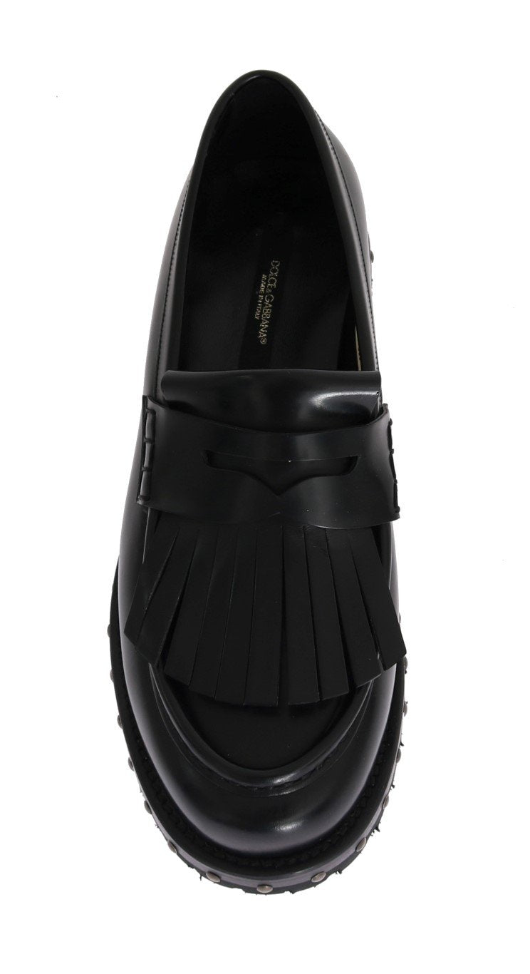 Black Leather Platform Loafers