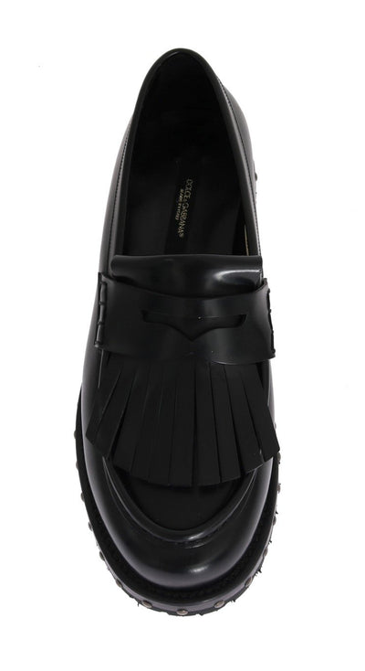 Black Leather Platform Loafers