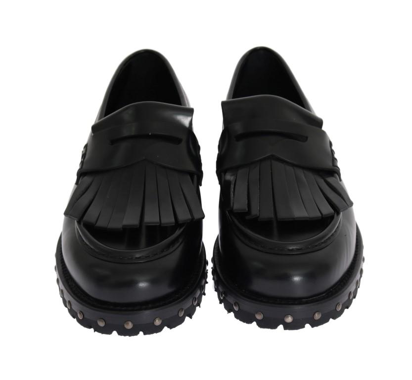 Black Leather Platform Loafers