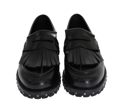 Black Leather Platform Loafers