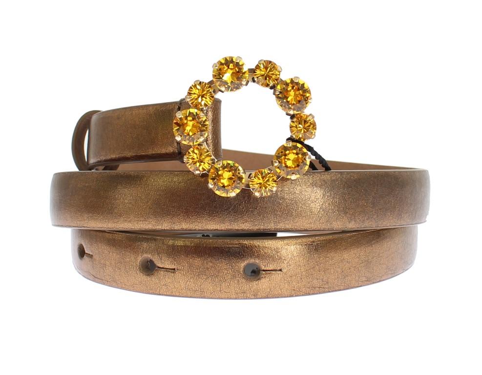 Gold Leather Yellow Crystals Buckle Belt