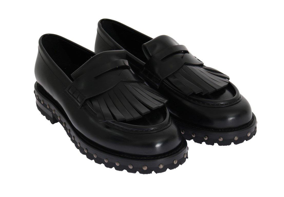 Black Leather Platform Loafers