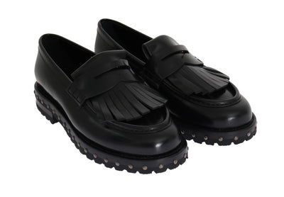 Black Leather Platform Loafers
