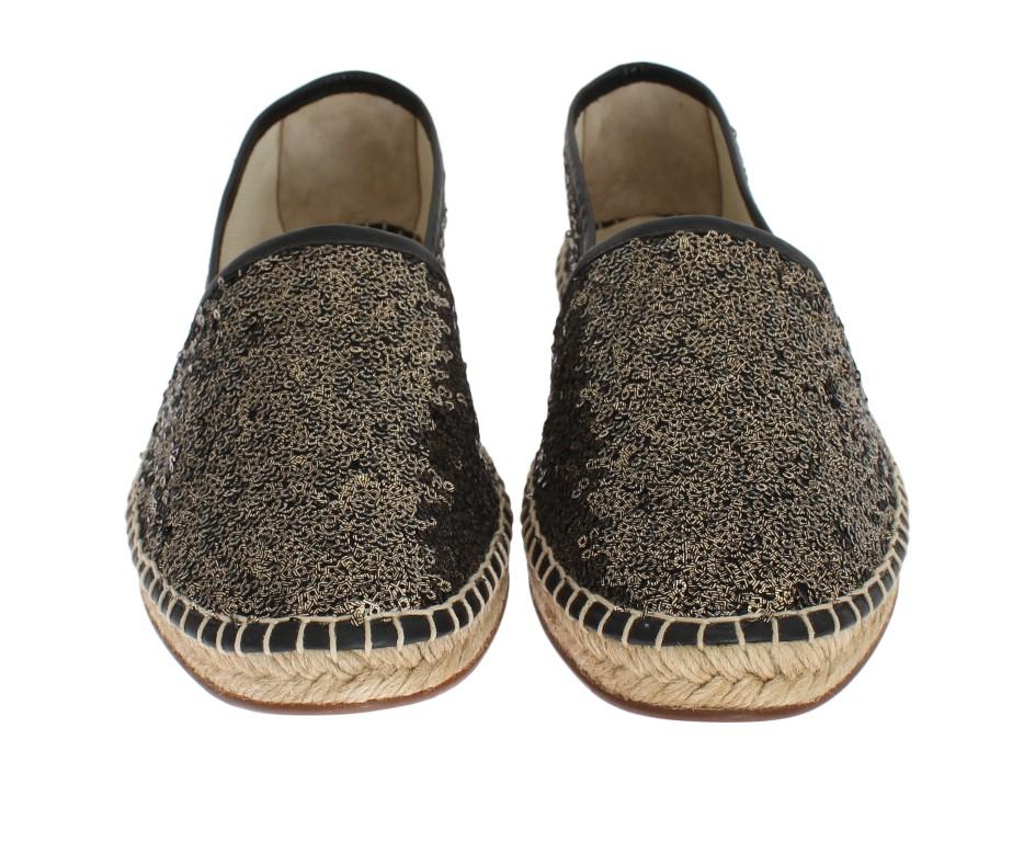 Black Gold Sequined Loafers Espadrilles
