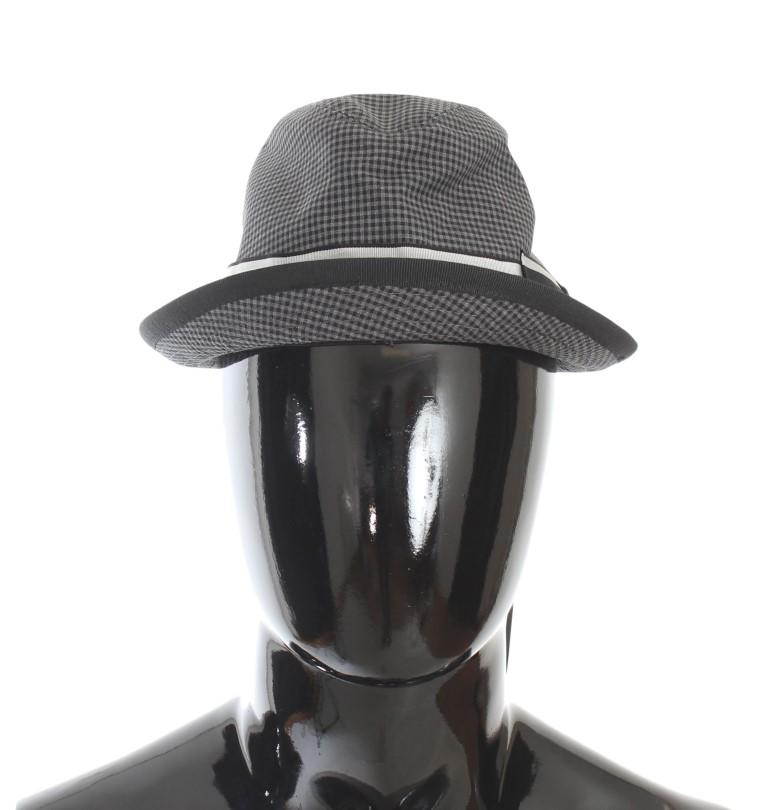 Black Gray Checkered Cotton Trilby Hat