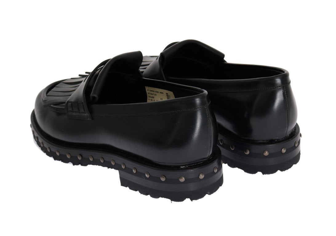 Black Leather Platform Loafers