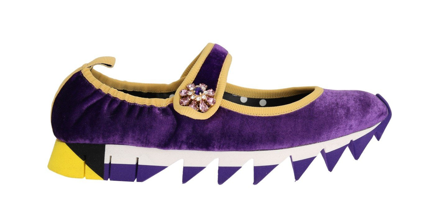 Purple Velvet Crystal Strap Ballerina Shoes