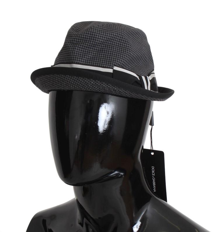 Black Gray Checkered Cotton Trilby Hat