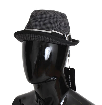 Black Gray Checkered Cotton Trilby Hat