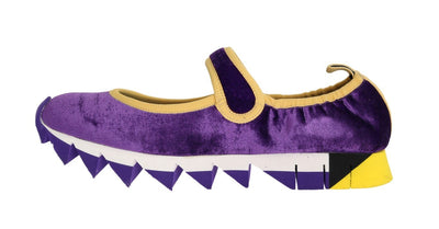 Purple Velvet Crystal Strap Ballerina Shoes