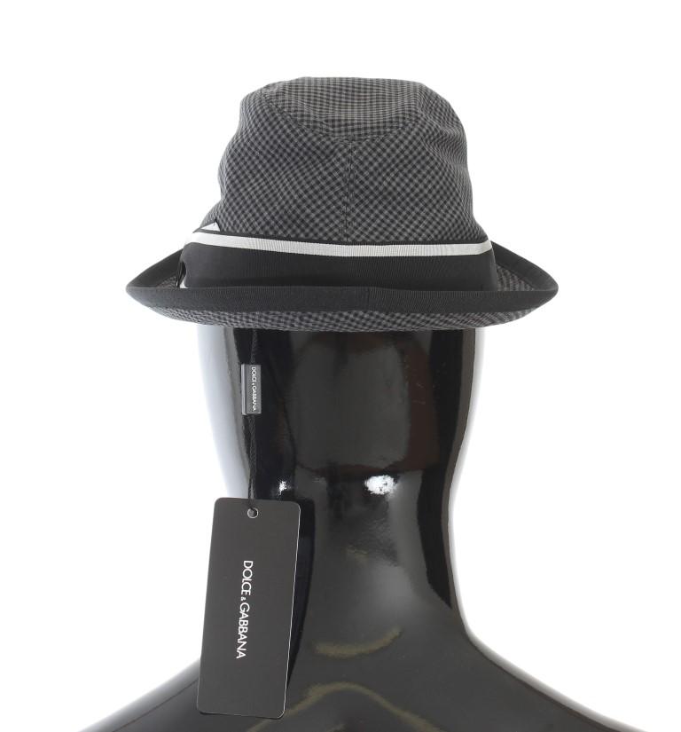 Black Gray Checkered Cotton Trilby Hat