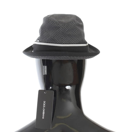 Black Gray Checkered Cotton Trilby Hat
