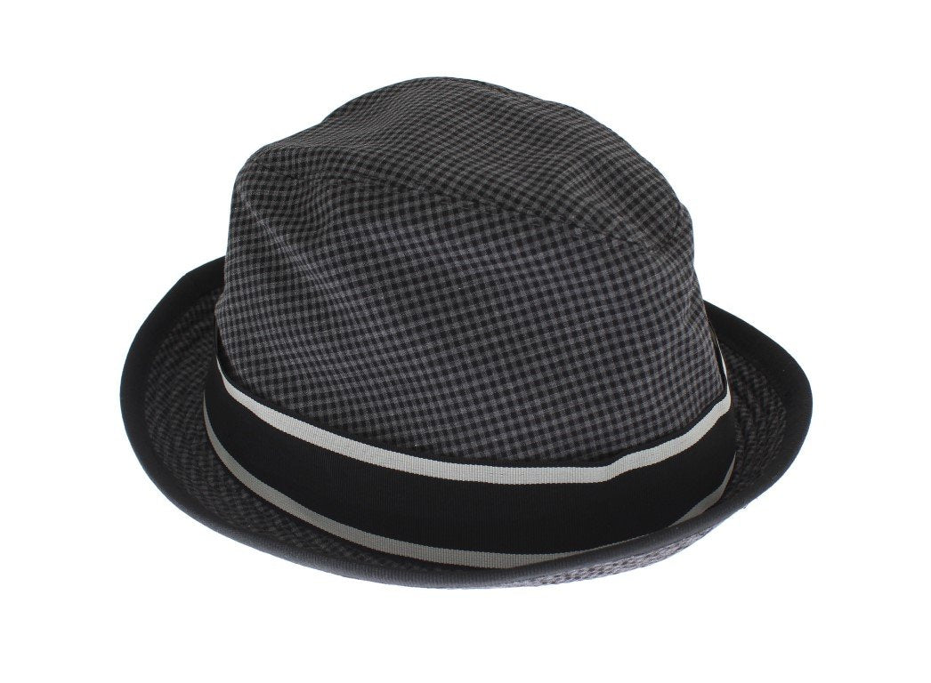 Black Gray Checkered Cotton Trilby Hat