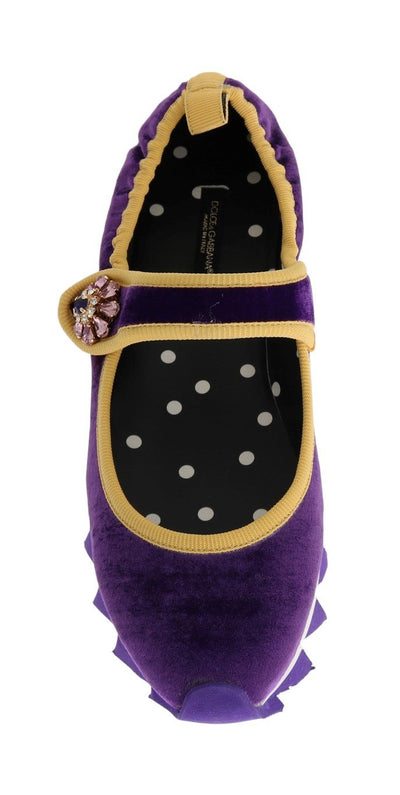 Purple Velvet Crystal Strap Ballerina Shoes