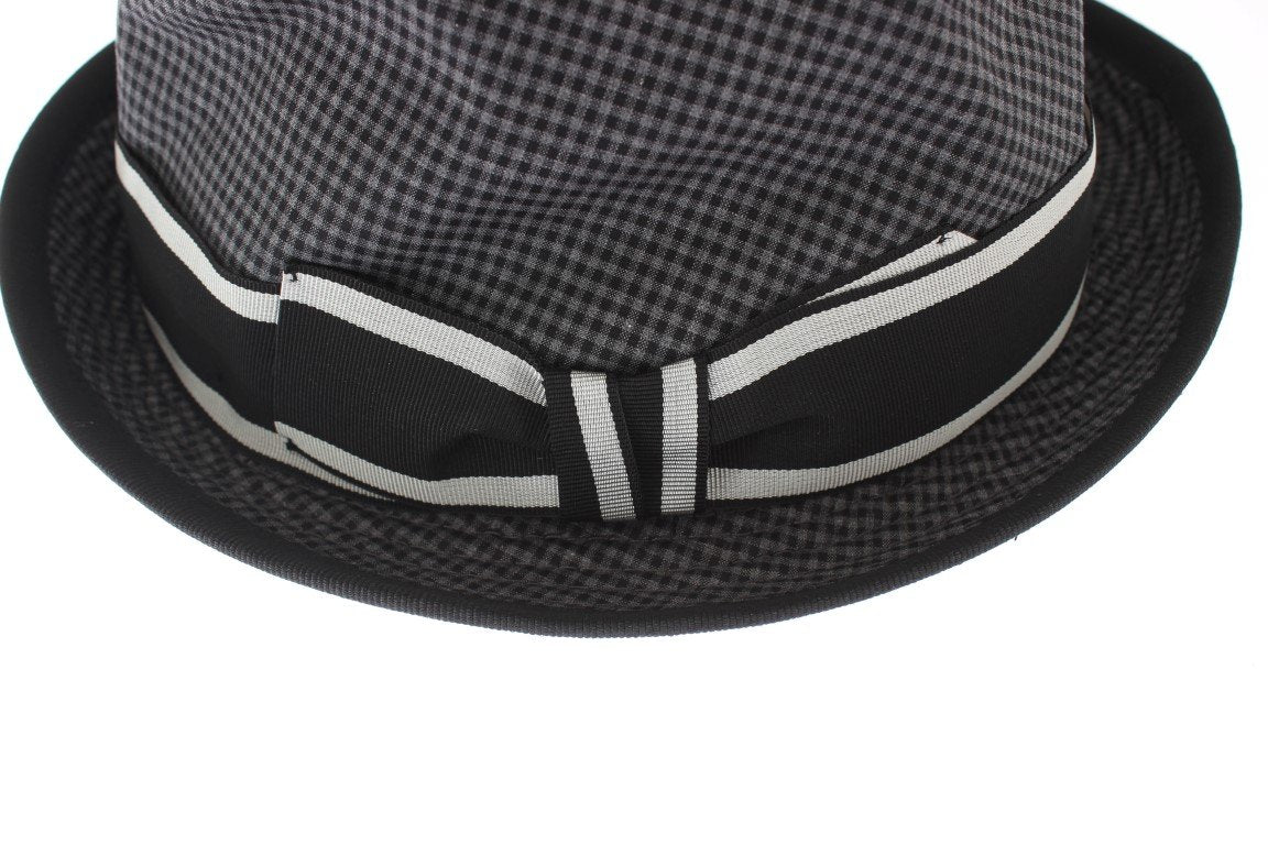 Black Gray Checkered Cotton Trilby Hat