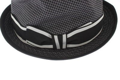 Black Gray Checkered Cotton Trilby Hat