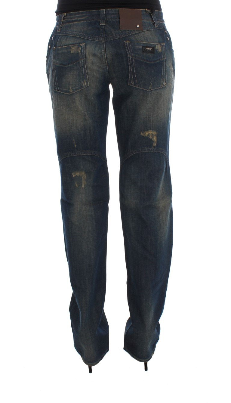 Blue Cotton Boyfriend Denim Jeans