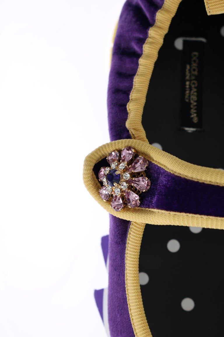 Purple Velvet Crystal Strap Ballerina Shoes