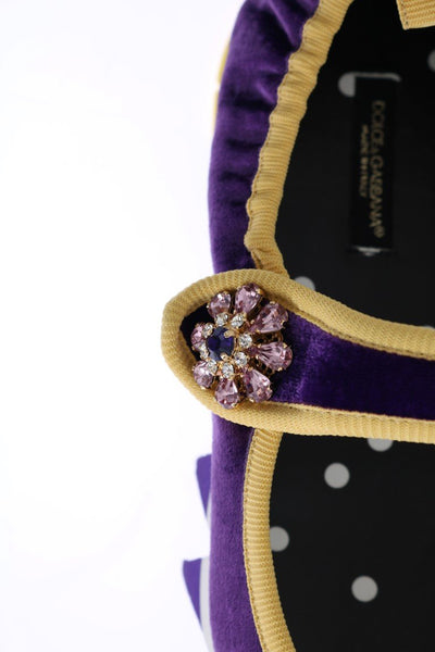 Purple Velvet Crystal Strap Ballerina Shoes
