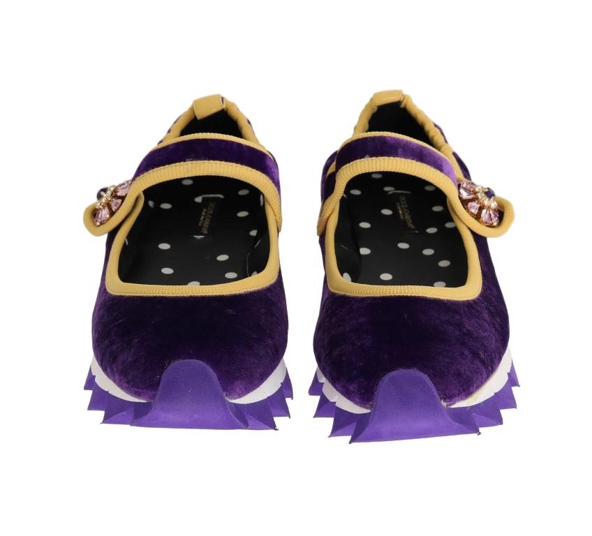 Purple Velvet Crystal Strap Ballerina Shoes