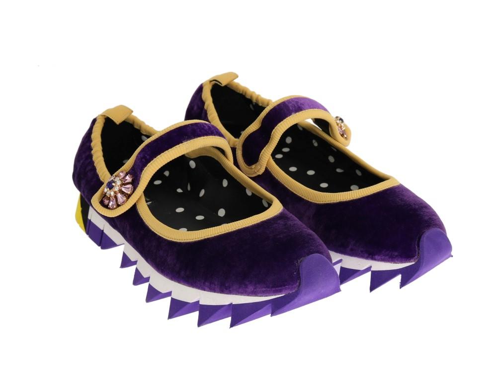 Purple Velvet Crystal Strap Ballerina Shoes