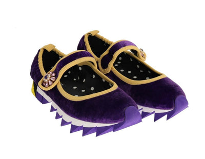 Purple Velvet Crystal Strap Ballerina Shoes