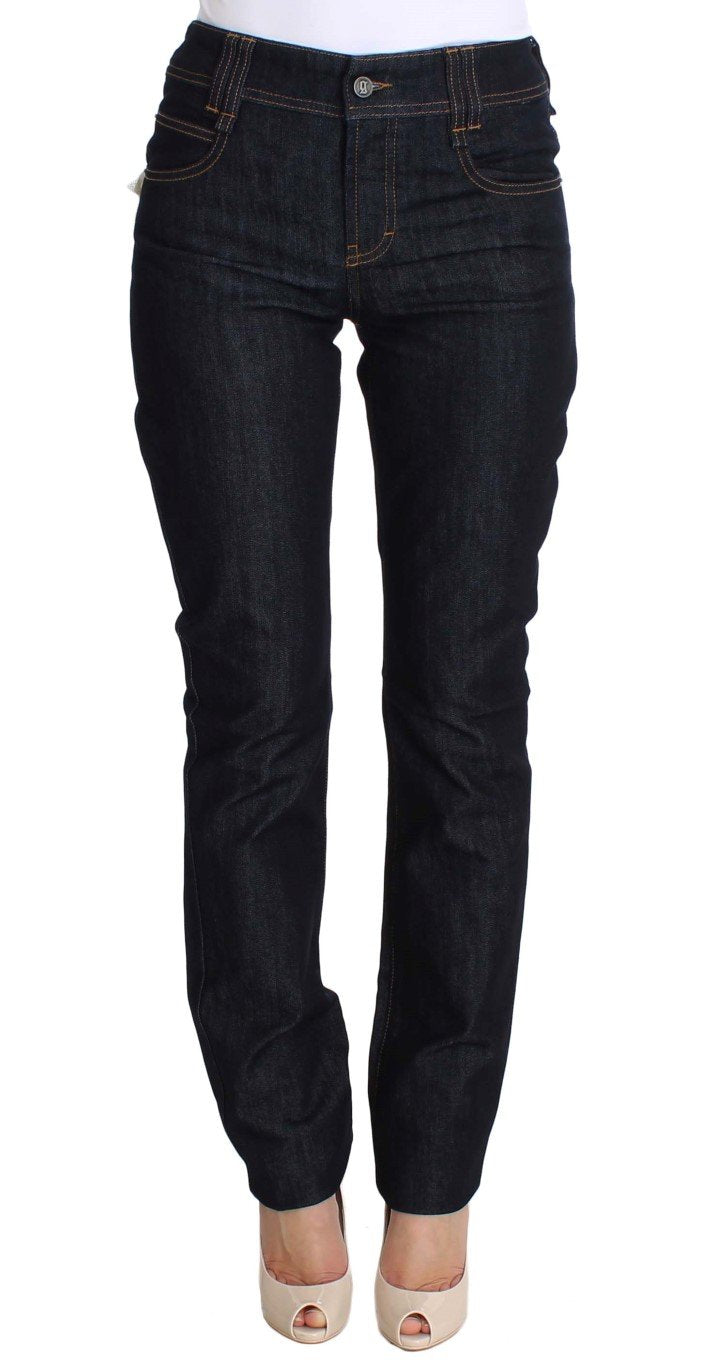 Blue Regular Fit Sequined Cotton Denim Jeans
