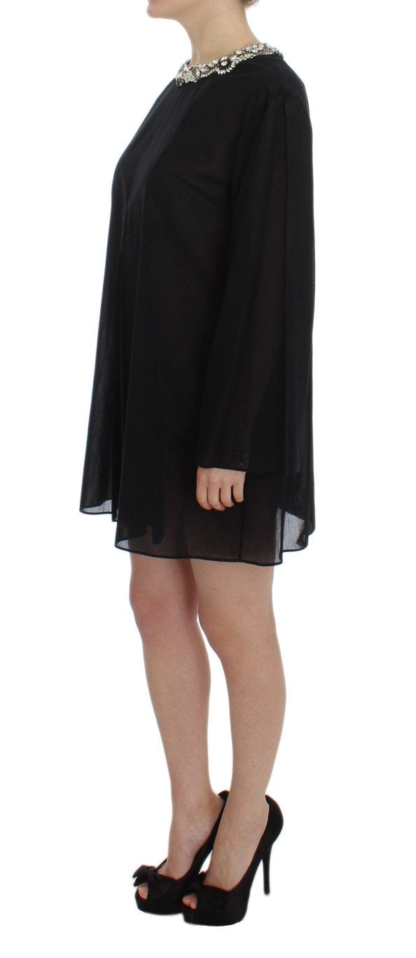 Black Cotton Crystal Collar Dress