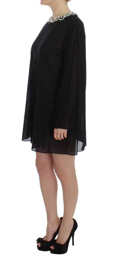 Black Cotton Crystal Collar Dress