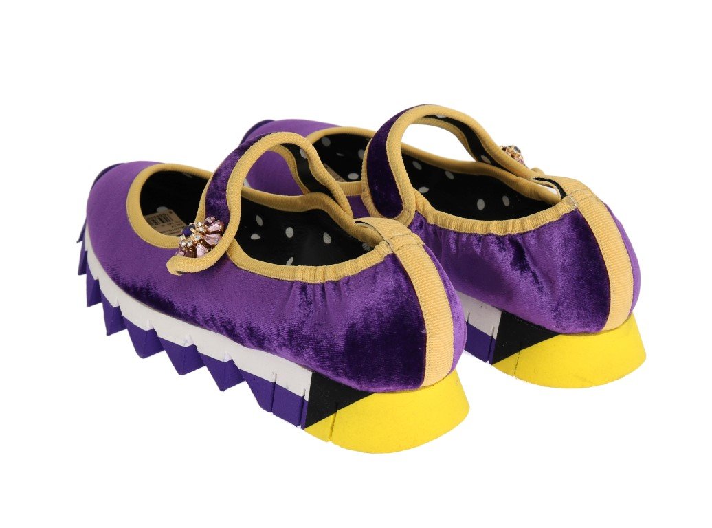 Purple Velvet Crystal Strap Ballerina Shoes