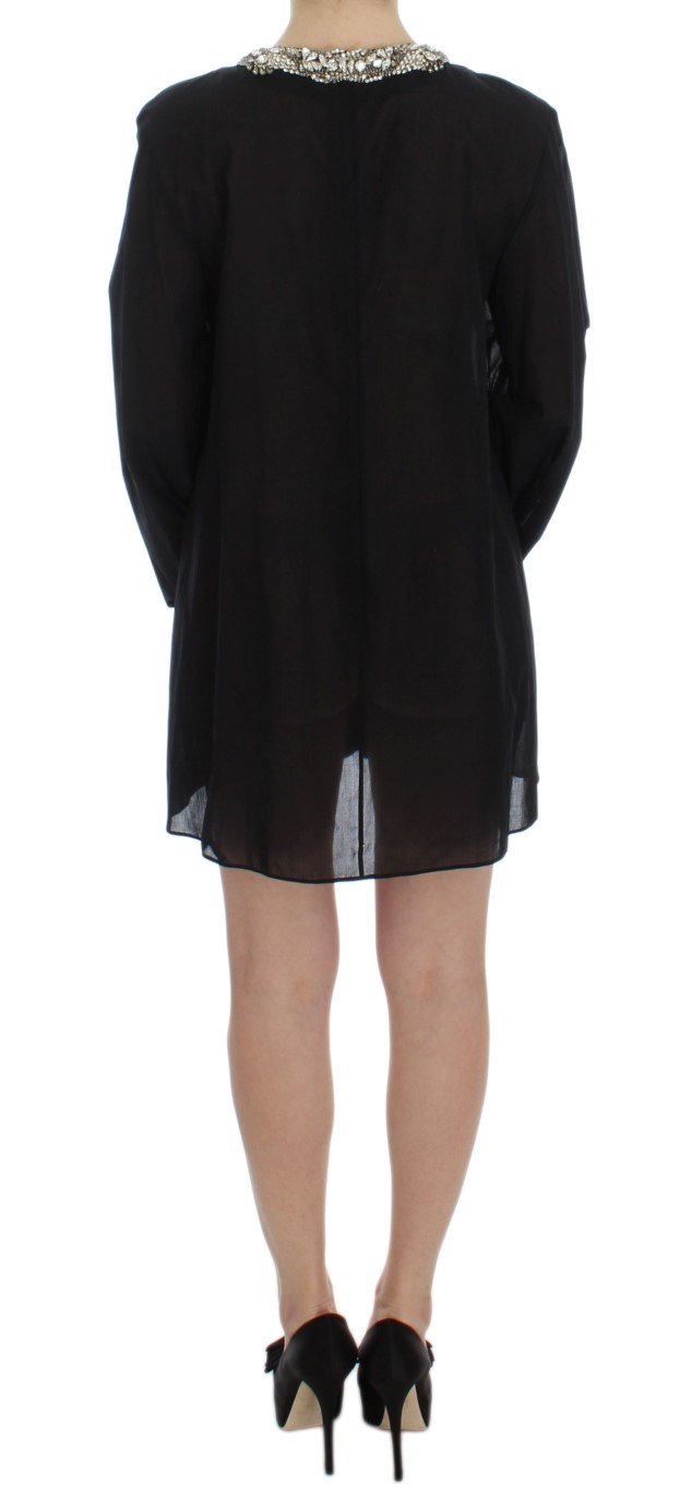 Black Cotton Crystal Collar Dress